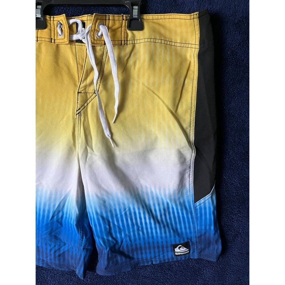 Quiksilver Board Shorts 32 Mens Active Swim Wear Yellow/White/Blue